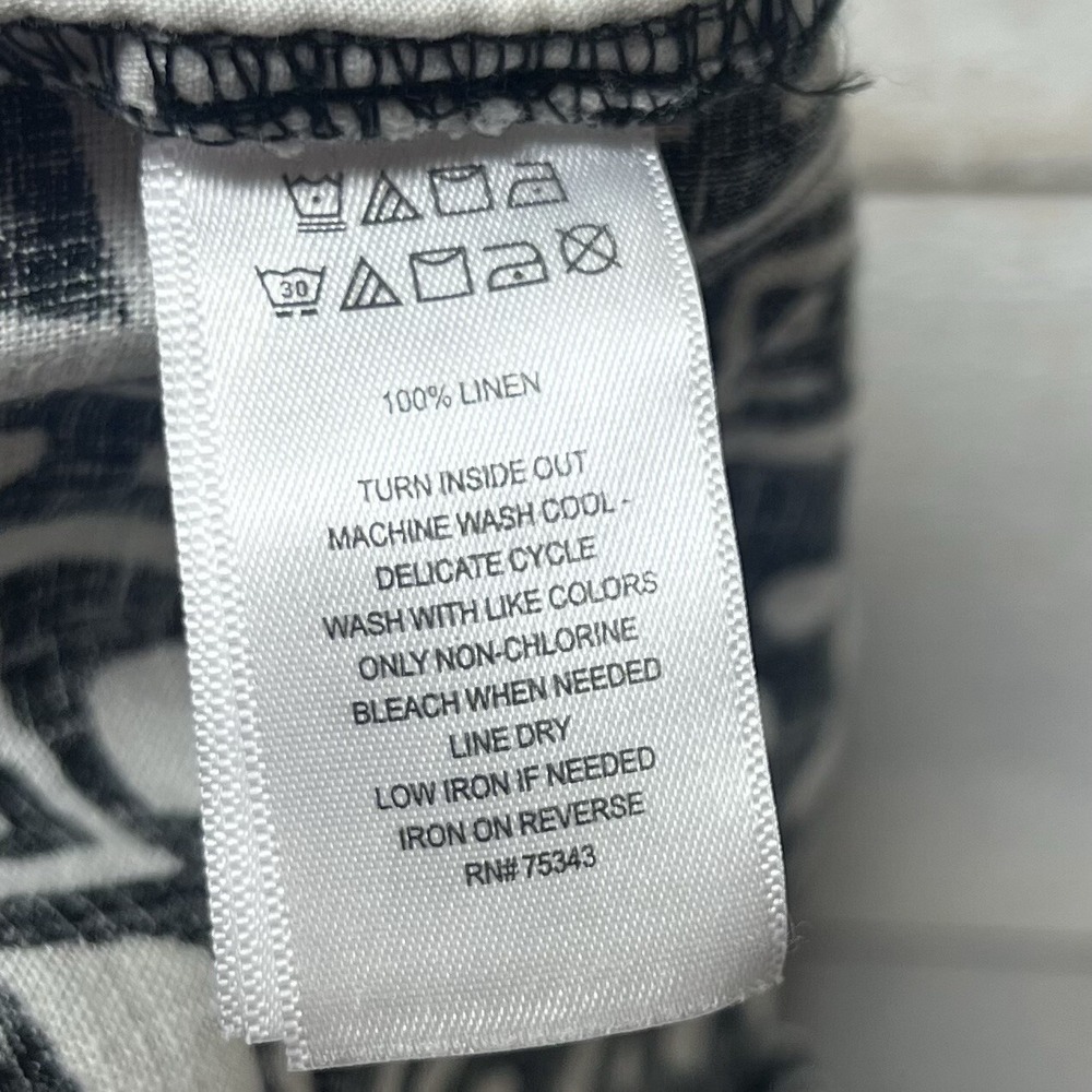 Tahari Wide Leg Linen Pants Womens Medium Black White Elastic Waist Pockets - Picture 6 of 9